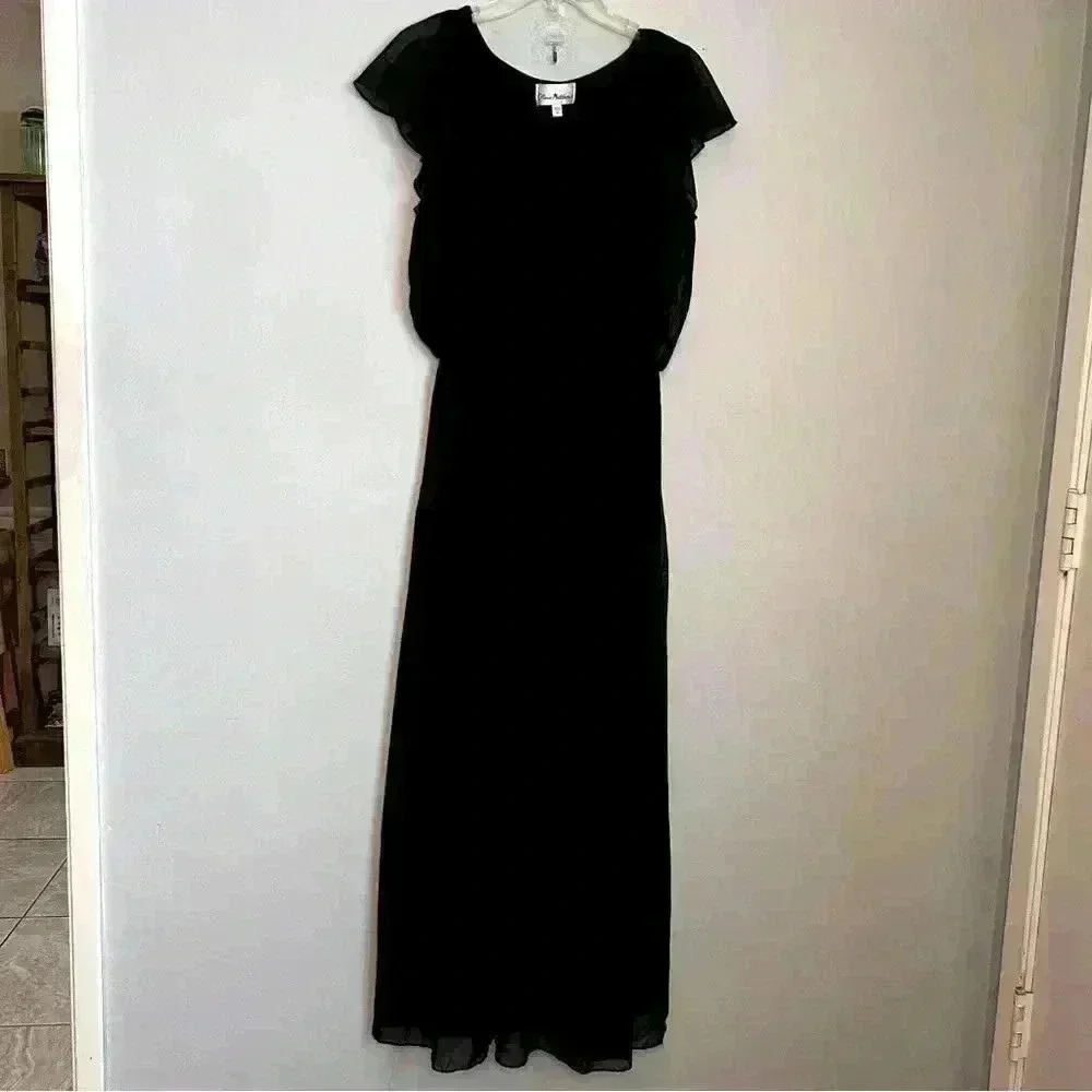 Olivia Mathews Sheer Layered Pleated Black Formal, Lined, Size 10 EUC